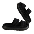 Aconhop Womens Double Straps Slippers Minimalist Two Band Slipper Open Toe Memory Foam Soft Fuzzy Corduroy House Home Shoes Black 44-45